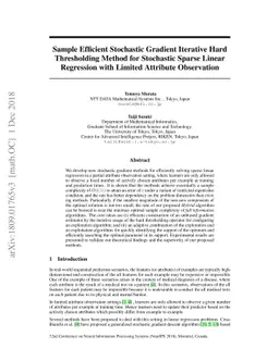 Sample Efficient Stochastic Gradient Iterative Hard Thresholding Method
  for Stochastic Sparse Linear Regression with Limited Attribute Observation