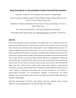 Deep learning for in vitro prediction of pharmaceutical formulations