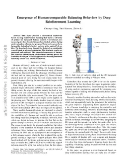 Emergence of Human-comparable Balancing Behaviors by Deep Reinforcement
  Learning