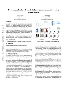 Deep neural network marketplace recommenders in online experiments