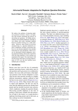 Adversarial Domain Adaptation for Duplicate Question Detection