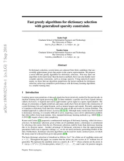 Fast greedy algorithms for dictionary selection with generalized
  sparsity constraints