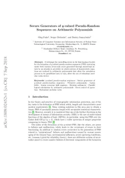 Secure Generators of q-valued Pseudo-Random Sequences on Arithmetic
  Polynomials