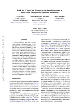 Trick Me If You Can: Human-in-the-loop Generation of Adversarial
  Examples for Question Answering