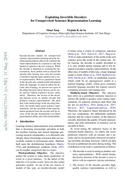 Exploiting Invertible Decoders for Unsupervised Sentence Representation
  Learning