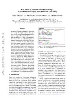 Can a Suit of Armor Conduct Electricity? A New Dataset for Open Book
  Question Answering
