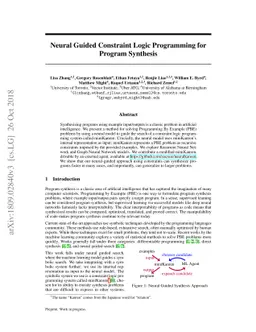 Neural Guided Constraint Logic Programming for Program Synthesis