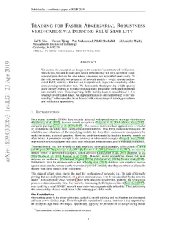 Training for Faster Adversarial Robustness Verification via Inducing
  ReLU Stability