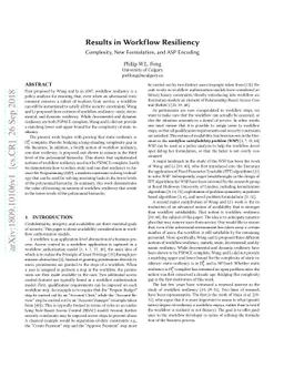 Results in Workflow Resiliency: Complexity, New Formulation, and ASP
  Encoding