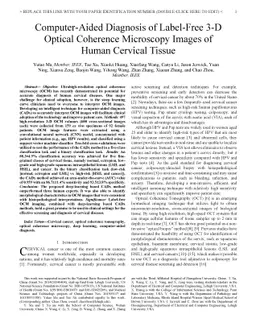 Computer-Aided Diagnosis of Label-Free 3-D Optical Coherence Microscopy
  Images of Human Cervical Tissue