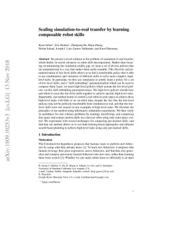 Scaling simulation-to-real transfer by learning composable robot skills
