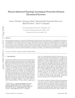 Physics Informed Topology Learning in Networks of Linear Dynamical
  Systems