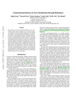 Counterfactual Fairness in Text Classification through Robustness