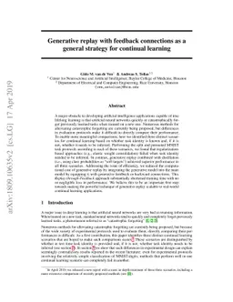 Generative replay with feedback connections as a general strategy for
  continual learning