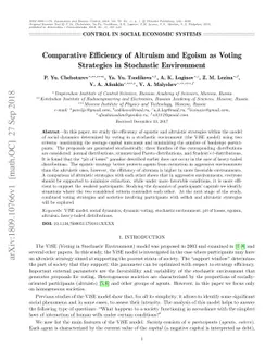 Comparative Efficiency of Altruism and Egoism as Voting Strategies in
  Stochastic Environment