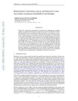 Efficiently testing local optimality and escaping saddles for ReLU
  networks