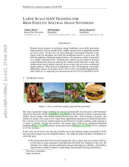 Large Scale GAN Training for High Fidelity Natural Image Synthesis