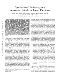 Sparsity-based Defense against Adversarial Attacks on Linear Classifiers