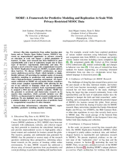 MORF: A Framework for Predictive Modeling and Replication At Scale With
  Privacy-Restricted MOOC Data
