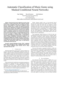 Automatic Classification of Music Genre using Masked Conditional Neural
  Networks