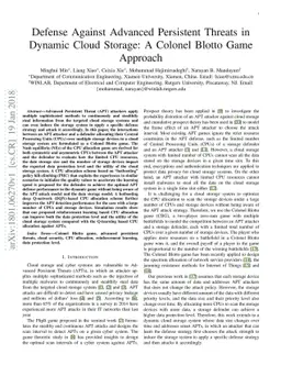 Defense Against Advanced Persistent Threats in Dynamic Cloud Storage: A
  Colonel Blotto Game Approach