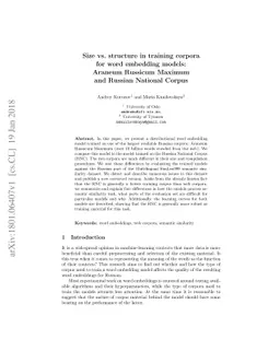 Size vs. Structure in Training Corpora for Word Embedding Models:
  Araneum Russicum Maximum and Russian National Corpus