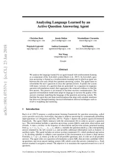 Analyzing Language Learned by an Active Question Answering Agent