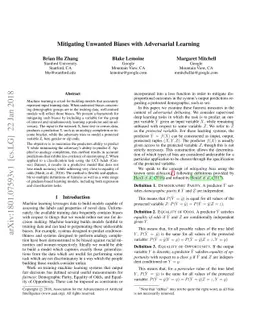 Mitigating Unwanted Biases with Adversarial Learning