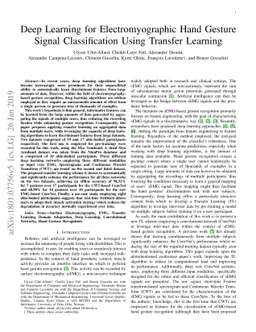 Deep Learning for Electromyographic Hand Gesture Signal Classification
  Using Transfer Learning