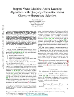 Support Vector Machine Active Learning Algorithms with
  Query-by-Committee versus Closest-to-Hyperplane Selection