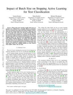 Impact of Batch Size on Stopping Active Learning for Text Classification