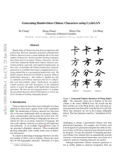 Generating Handwritten Chinese Characters using CycleGAN