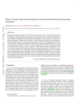 PDNet: Semantic Segmentation integrated with a Primal-Dual Network for
  Document binarization