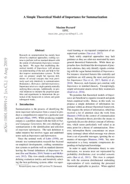 A Simple Theoretical Model of Importance for Summarization