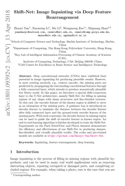Shift-Net: Image Inpainting via Deep Feature Rearrangement