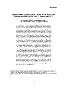 Mobility and Science operations On An Asteroid Using a Hopping Small
  Spacecraft on Stilts