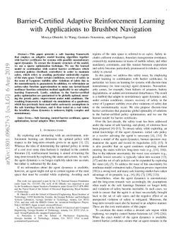 Barrier-Certified Adaptive Reinforcement Learning with Applications to
  Brushbot Navigation
