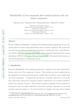 Identifiability of two-component skew normal mixtures with one known
  component