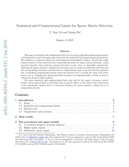 Statistical and Computational Limits for Sparse Matrix Detection