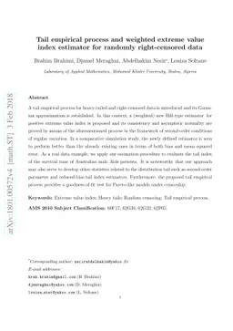 Tail empirical process and weighted extreme value index estimator for
  randomly right-censored data