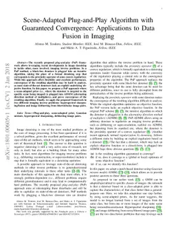 Scene-Adapted Plug-and-Play Algorithm with Guaranteed Convergence:
  Applications to Data Fusion in Imaging