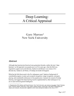 Deep Learning: A Critical Appraisal