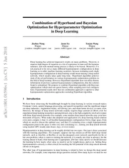 Combination of Hyperband and Bayesian Optimization for Hyperparameter
  Optimization in Deep Learning