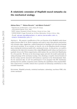 A relativistic extension of Hopfield neural networks via the mechanical
  analogy