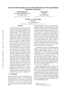Towards Understanding and Answering Multi-Sentence Recommendation
  Questions on Tourism
