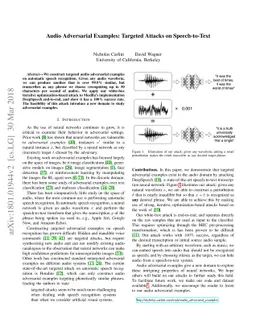 Audio Adversarial Examples: Targeted Attacks on Speech-to-Text