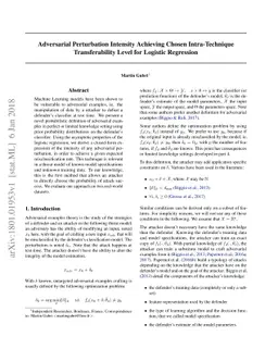 Adversarial Perturbation Intensity Achieving Chosen Intra-Technique
  Transferability Level for Logistic Regression