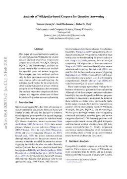 Analysis of Wikipedia-based Corpora for Question Answering