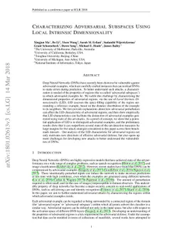 Characterizing Adversarial Subspaces Using Local Intrinsic
  Dimensionality