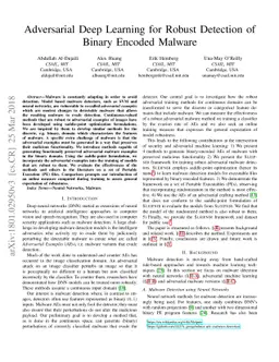 Adversarial Deep Learning for Robust Detection of Binary Encoded Malware